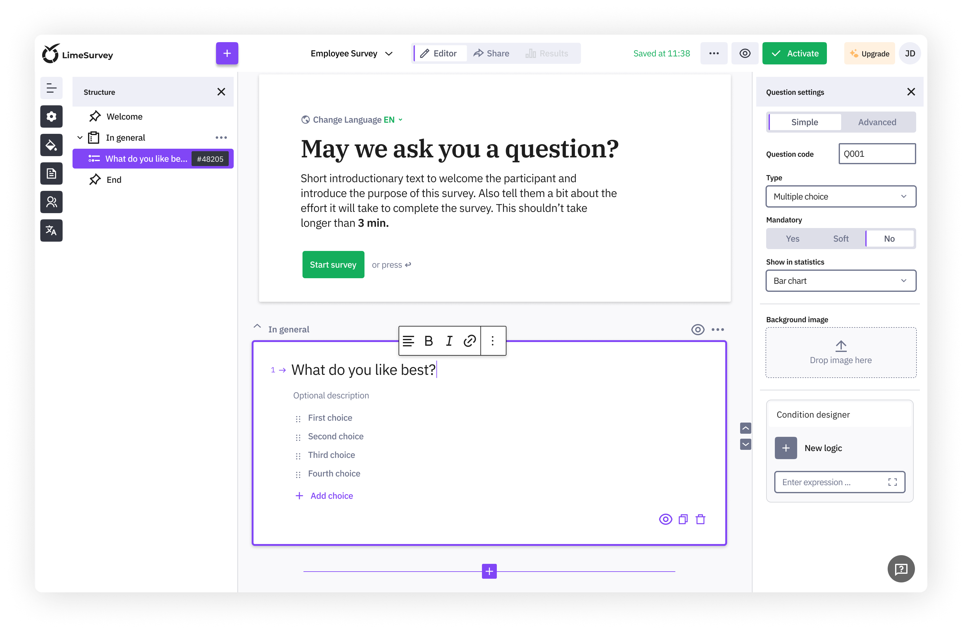 The new LimeSurvey Editor