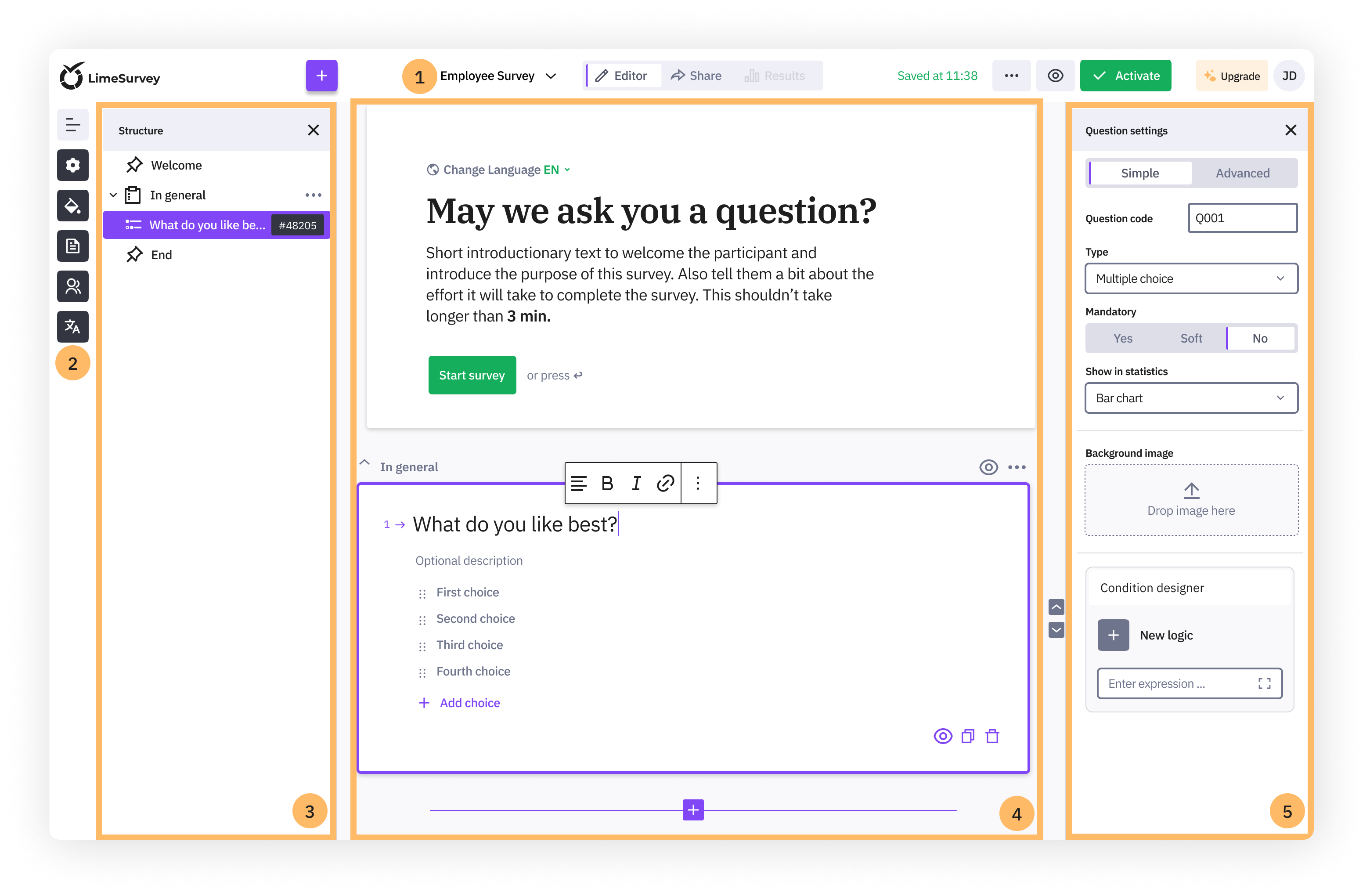 5 areas of the editor