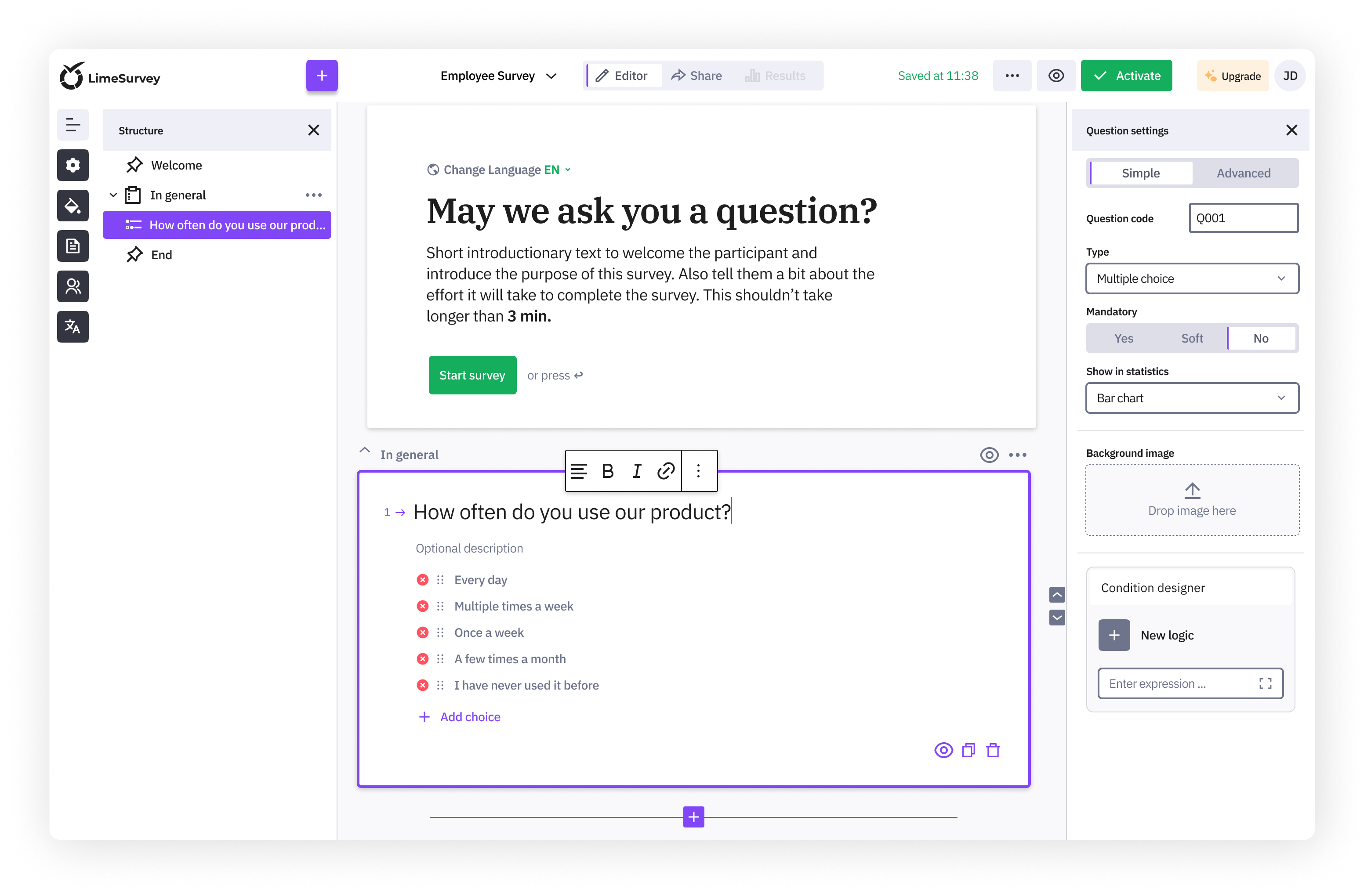 Simple question settings