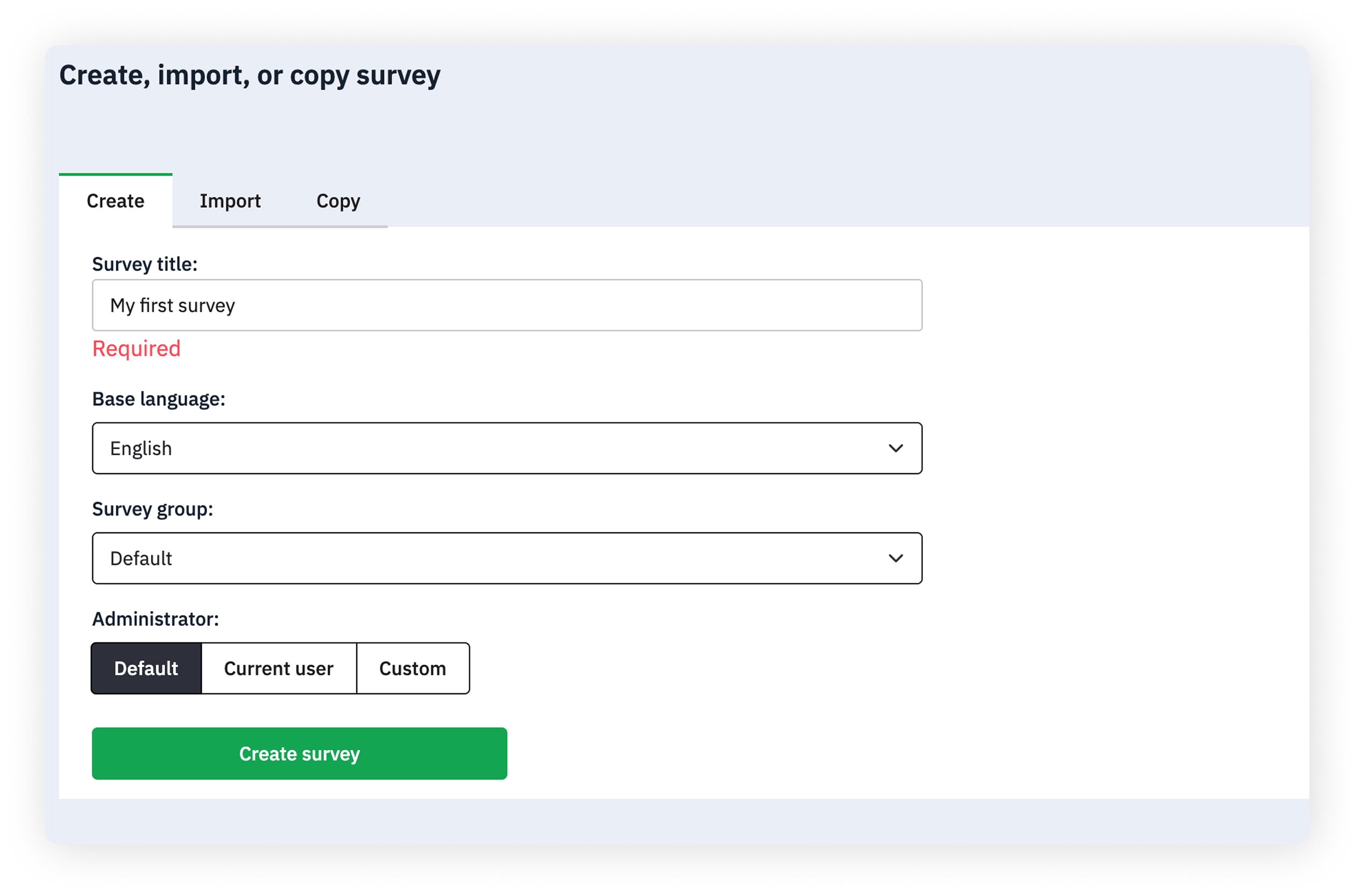 Create survey screen
