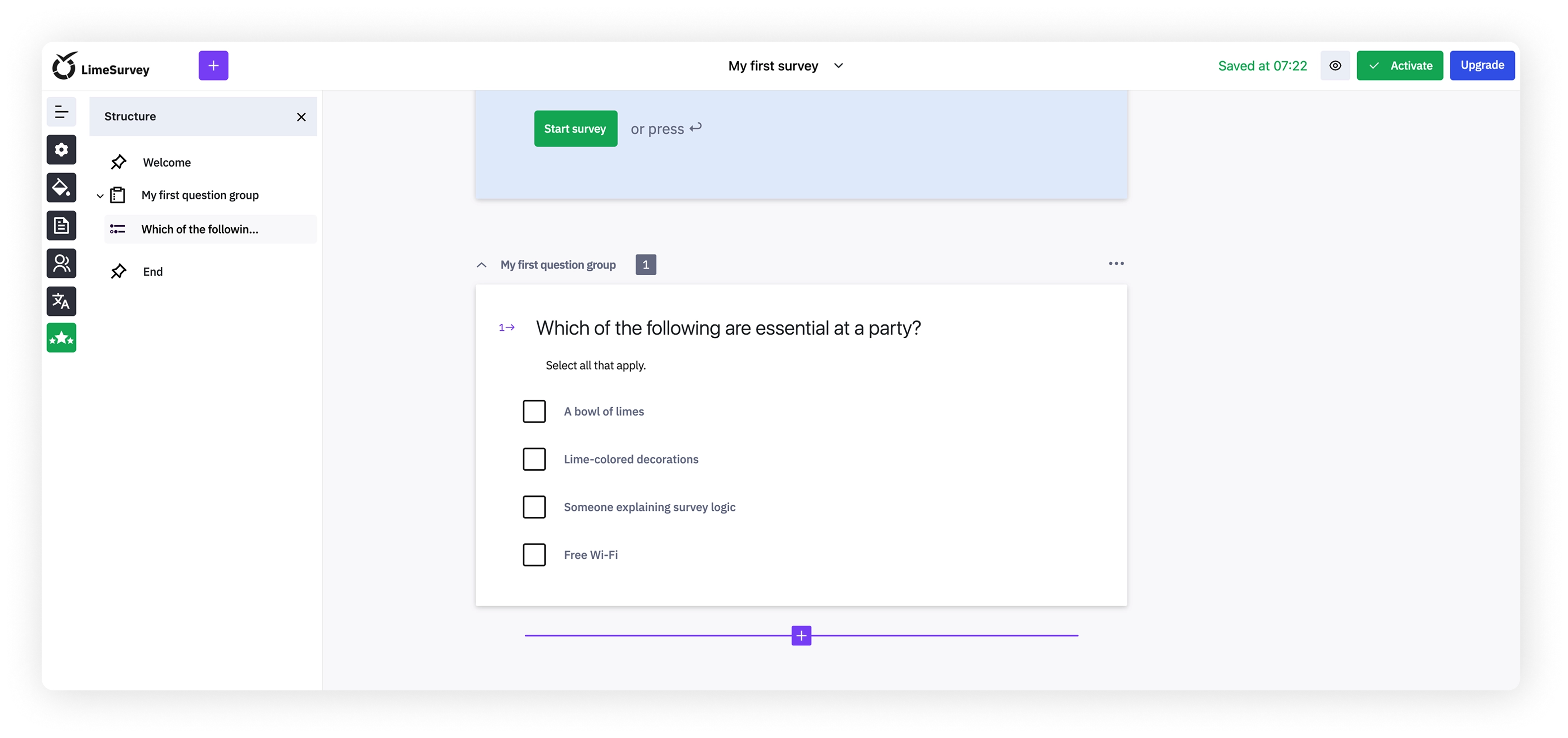 question in preview mode