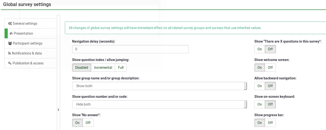 Global Survey Settings Inheritance