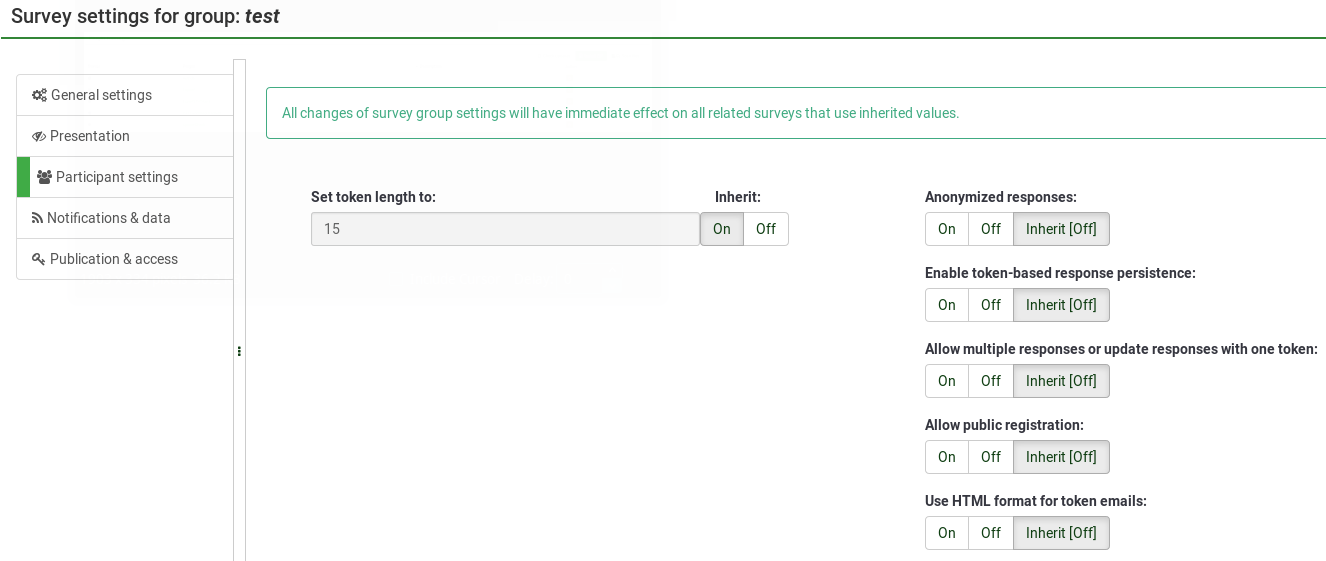 Survey group settings