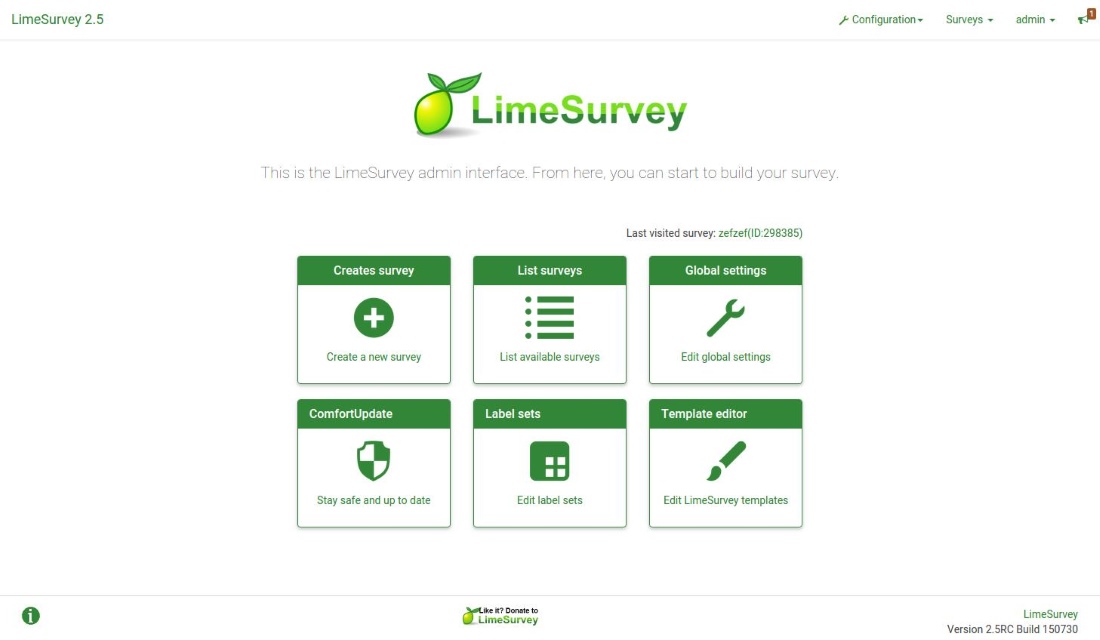 LimeSurvey 2.5 Home Page